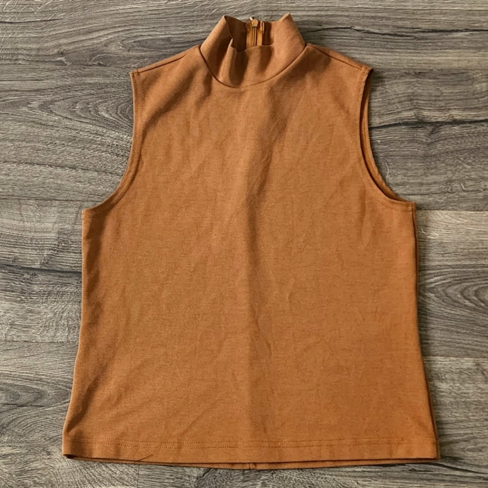 Michael Alexander Sleeveless Tan Turtleneck sz M - Picture 1 of 5